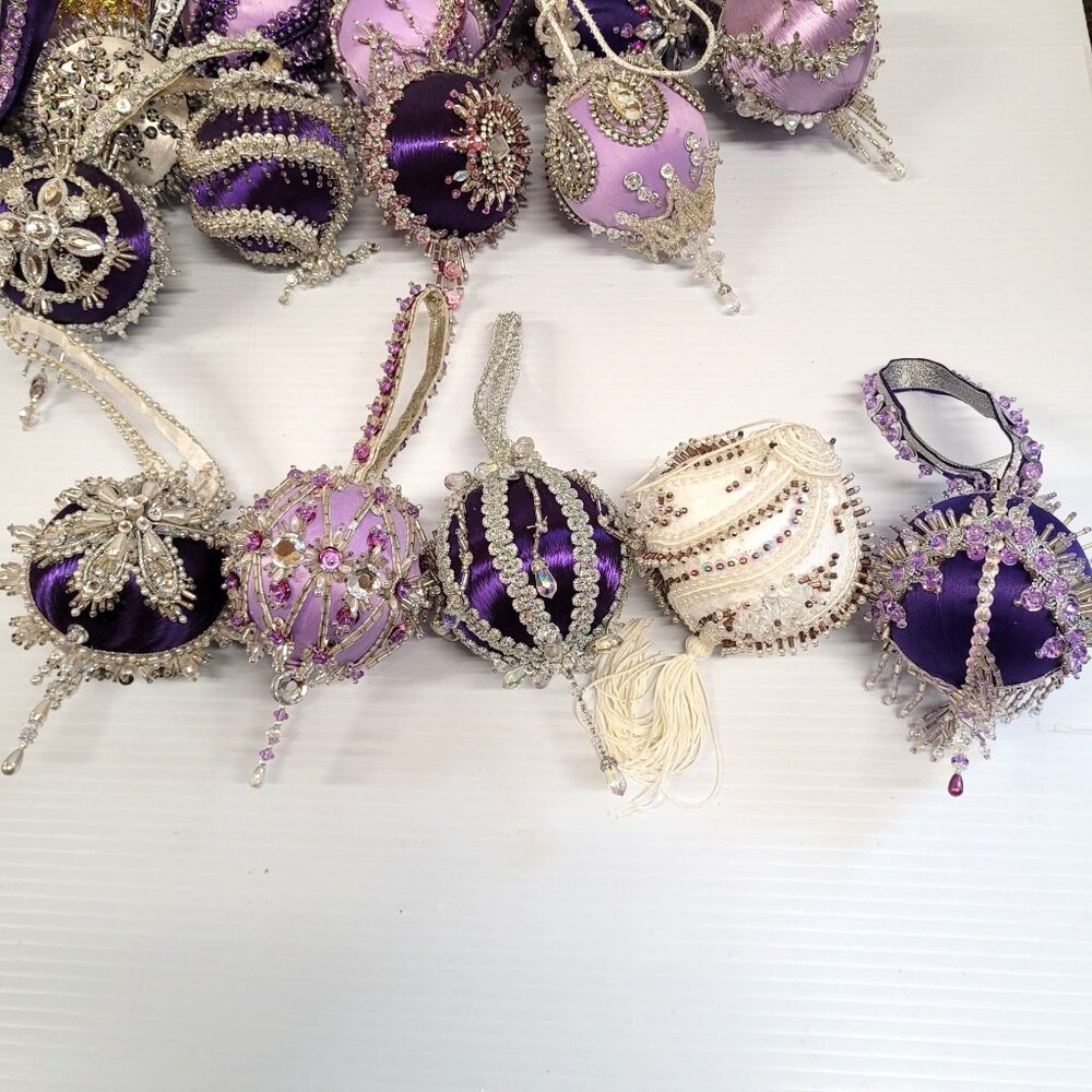 Beaded Sequin Push Pin Satin Christmas Ornaments Lot 35 Handmade Purple Lavender - Picture 6 of 10